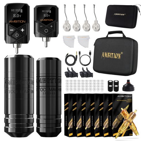  Tattoo Kit - Ambition Mars-U Wireless Tattoo Machine Kit with  Adjustable Stroke 1800mAh Power with 40pcs Tattoo Cartridges Needles Ink  Cup Gloves Bandage Practice Skin for Professional Tattoo Artists : Beauty